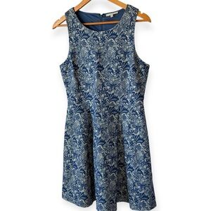 41 Hawthorn M Blue Fit and Flare Mini Dress Sleeveless Office, Casual Hidden Zip